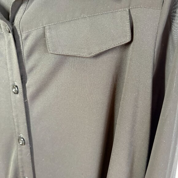 Susan Graver Premier Womens Small Sheer Sleeves Knit Button Front Top Black Flow - Picture 9 of 12